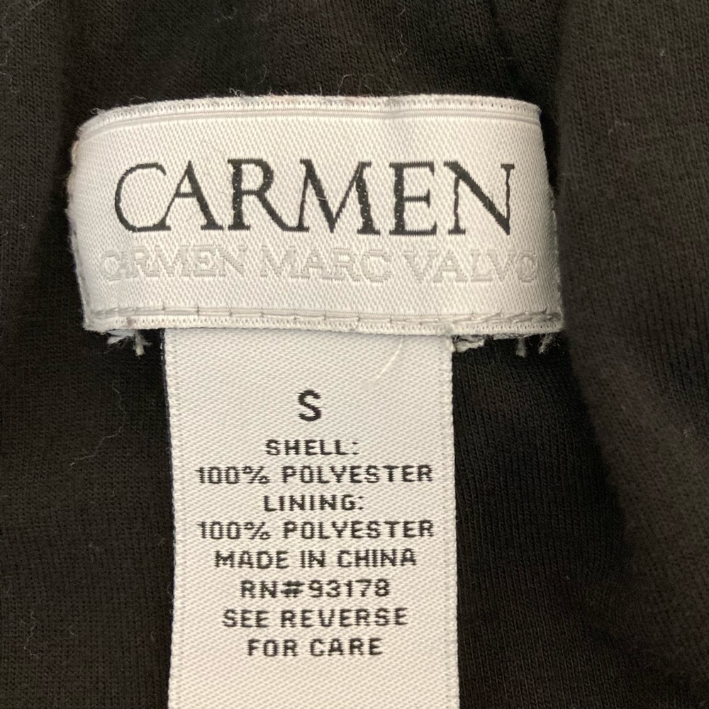 CARMEN MARC VALVO Black Zipper & Tie Front Blouse Sheer Long Sleeves Size Small - Picture 6 of 7